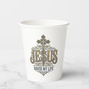 Jesus Saved My Life Vintage Engraving Christian Sh Paper Cups