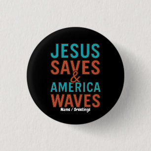 Jesus Saves & America Waves Vintage Christian 3 Cm Round Badge