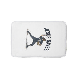 Jesus Saves Baseball Pitcher Vintage Engraving Shi Bath Mat