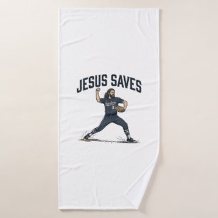 Jesus Saves Baseball Pitcher Vintage Engraving Shi Bath Towel