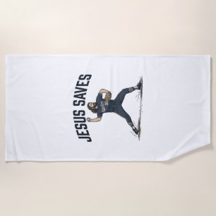 Jesus Saves Baseball Pitcher Vintage Engraving Shi Beach Towel