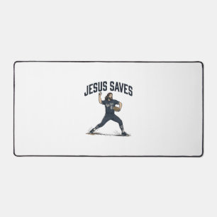 Jesus Saves Baseball Pitcher Vintage Engraving Shi Desk Mat