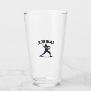 Jesus Saves Baseball Pitcher Vintage Engraving Shi Glass