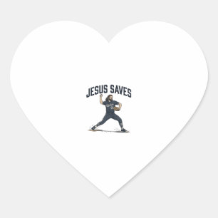 Jesus Saves Baseball Pitcher Vintage Engraving Shi Heart Sticker