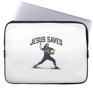 Jesus Saves Baseball Pitcher Vintage Engraving Shi Laptop Sleeve