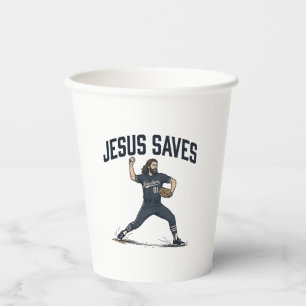 Jesus Saves Baseball Pitcher Vintage Engraving Shi Paper Cups