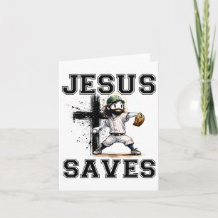 Jesus Saves Baseball Religious Christian Faith Cro Card