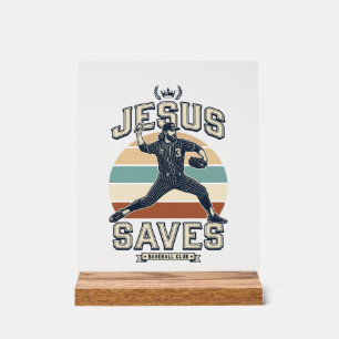 Jesus Saves Baseball Vintage Christian Vector Desi Acrylic Sign