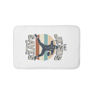 Jesus Saves Baseball Vintage Christian Vector Desi Bath Mat