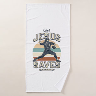 Jesus Saves Baseball Vintage Christian Vector Desi Bath Towel