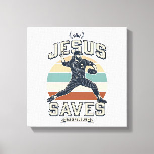 Jesus Saves Baseball Vintage Christian Vector Desi Canvas Print