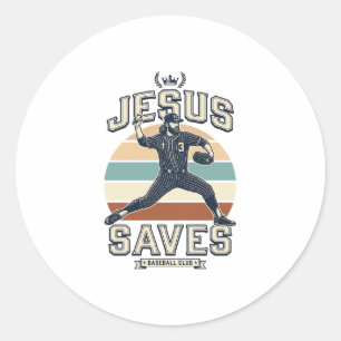 Jesus Saves Baseball Vintage Christian Vector Desi Classic Round Sticker