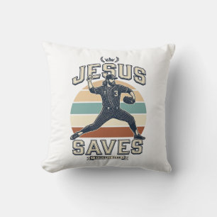 Jesus Saves Baseball Vintage Christian Vector Desi Cushion
