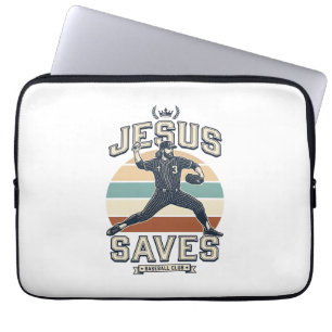 Jesus Saves Baseball Vintage Christian Vector Desi Laptop Sleeve