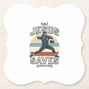 Jesus Saves Baseball Vintage Christian Vector Desi Paper Coaster