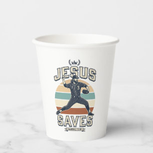 Jesus Saves Baseball Vintage Christian Vector Desi Paper Cups