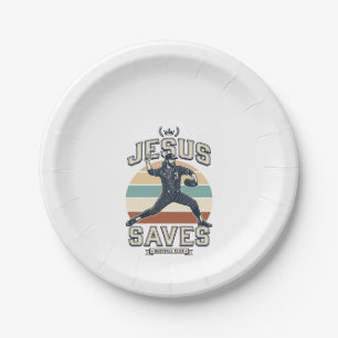 Jesus Saves Baseball Vintage Christian Vector Desi Paper Plate