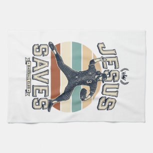 Jesus Saves Baseball Vintage Christian Vector Desi Tea Towel