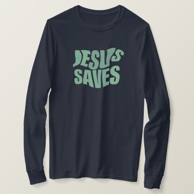 Jesus Saves |Blue Print| Basic Long Sleeve T-Shirt (Design Front)