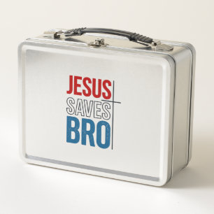 Jesus Saves Bro Christian Typography T-Shirt Desig Metal Lunch Box