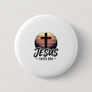 Jesus Saves Bro Vintage Christian Cross Shirt Desi 6 Cm Round Badge