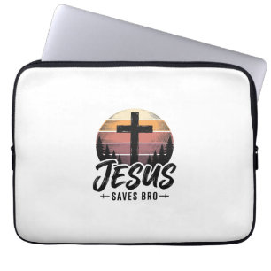 Jesus Saves Bro Vintage Christian Cross Shirt Desi Laptop Sleeve