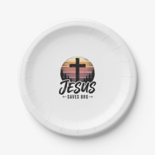Jesus Saves Bro Vintage Christian Cross Shirt Desi Paper Plate