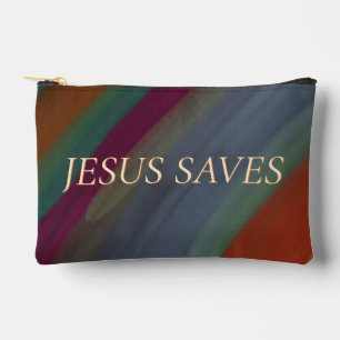Jesus Saves Christian Quote Multicolored  Accessory Pouch