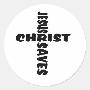 Jesus Saves Cross - black Classic Round Sticker