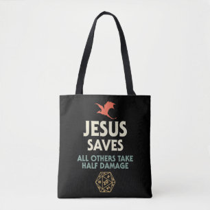 Jesus Saves DM Dragon D20 Dice Gift RPG Role Playi Tote Bag