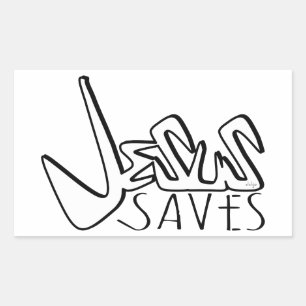 JESUS SAVES GRAFFITI RECTANGULAR STICKER