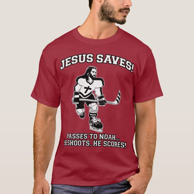 Jesus Saves Hockey funny tshirt (Front)