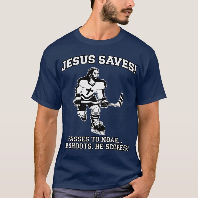 Jesus Saves Hockey funny tshirt (Front)