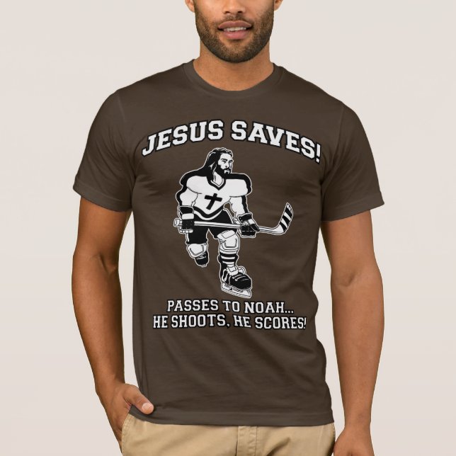 Jesus Saves Hockey funny tshirt (Front)