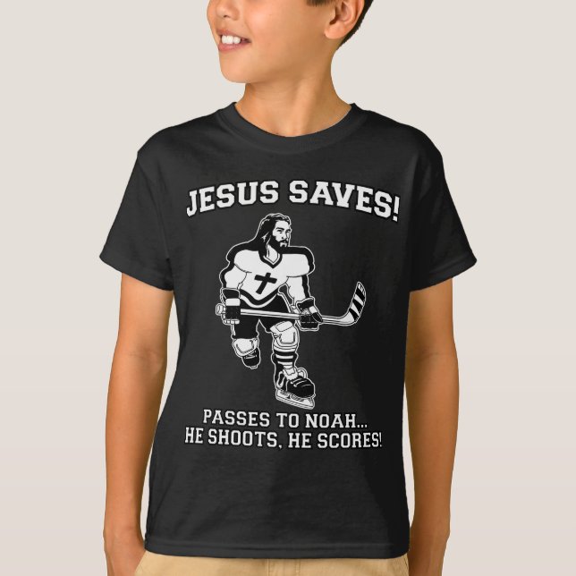 Jesus Saves Hockey funny tshirt (Front)