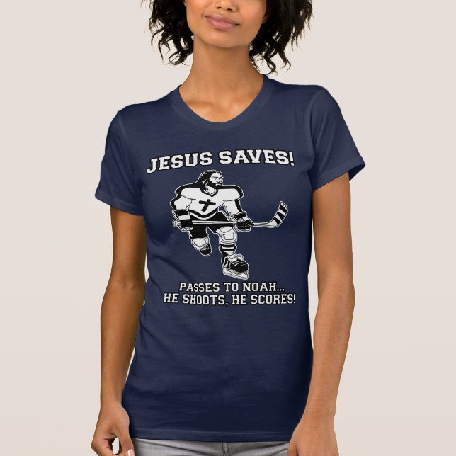 Jesus Saves Hockey funny tshirt (Front)