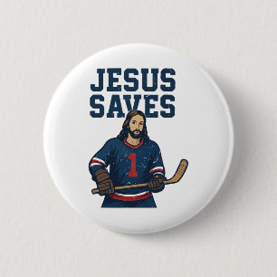 Jesus Saves Hockey Goalie Christian Hockey Religio 6 Cm Round Badge
