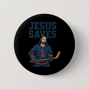 Jesus Saves Hockey Goalie Humor Christian Hockey R 6 Cm Round Badge