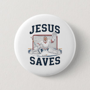 Jesus Saves Hockey Player Team God Hockey Lovers H 6 Cm Round Badge