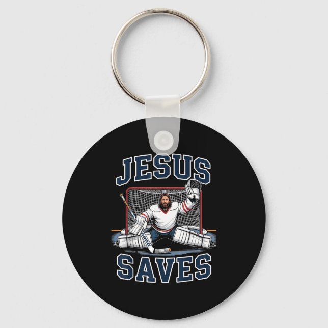 Jesus Saves Hockey Player Team God Hockey Lovers H Key Ring (Front)