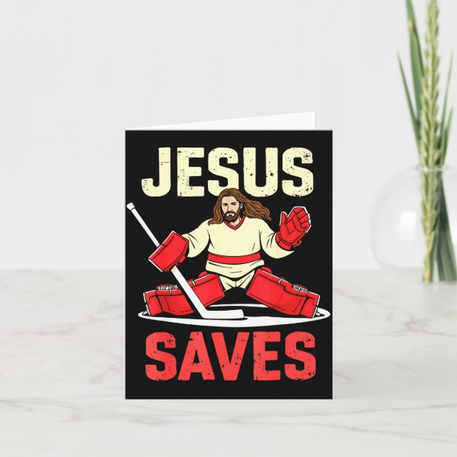 Jesus Saves Ice Hockey Goalie Player Christian Fun Card (Front)