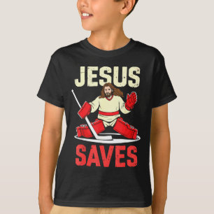 Jesus Saves Ice Hockey Goalie Player Christian Fun T-Shirt