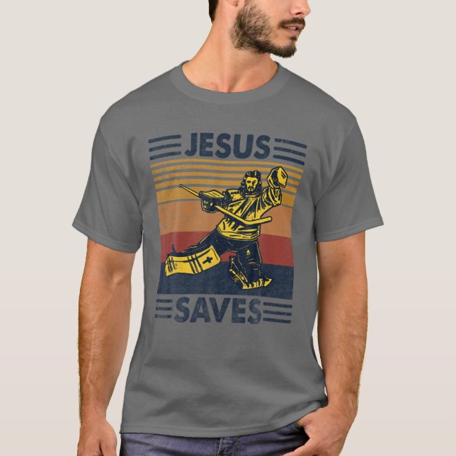 Jesus Saves Ice Hockey Goalie Sport Religious Chri T-Shirt (Front)