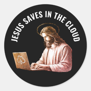 Jesus Saves in the Cloud - Funny Jesus Meme Square Classic Round Sticker