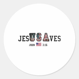 Jesus Saves Jesusaves Usa American Flag Patriotic  Classic Round Sticker