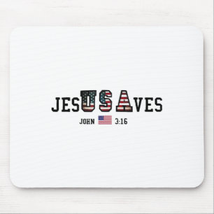 Jesus Saves Jesusaves Usa American Flag Patriotic Mouse Pad