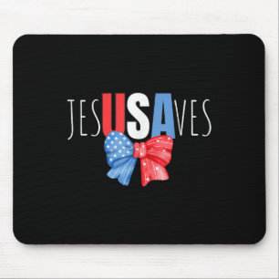 Jesus Saves Jesusaves Usa American Flag Patriotic Mouse Pad