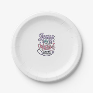 Jesus Saves Nurse Faith Shirt Design_1 Paper Plate