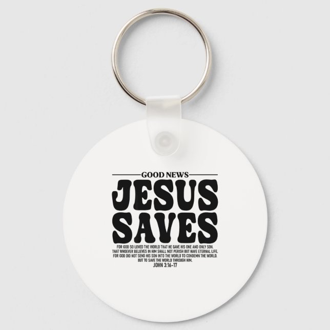 Jesus Saves Onback Subtle Christian Minimal Religi Key Ring (Front)