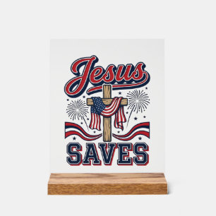 Jesus Saves Patriotic Christian Vintage Shirt Desi Acrylic Sign